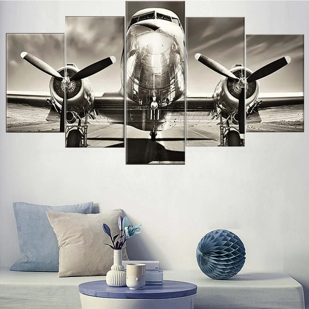 

5 Pieces Wall Art Canvas Painting Vintage Airplane Poster Home Decoration Modular Pictures Modern Living Room Free Shipping