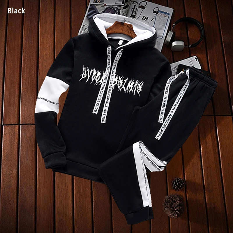 Men Tracksuit Sets Men\'s Casual Hoodies Sweatshirt Suit Male Sportswear Jogging Running Gym Suit Hoodies+Pants 2 Pieces Set