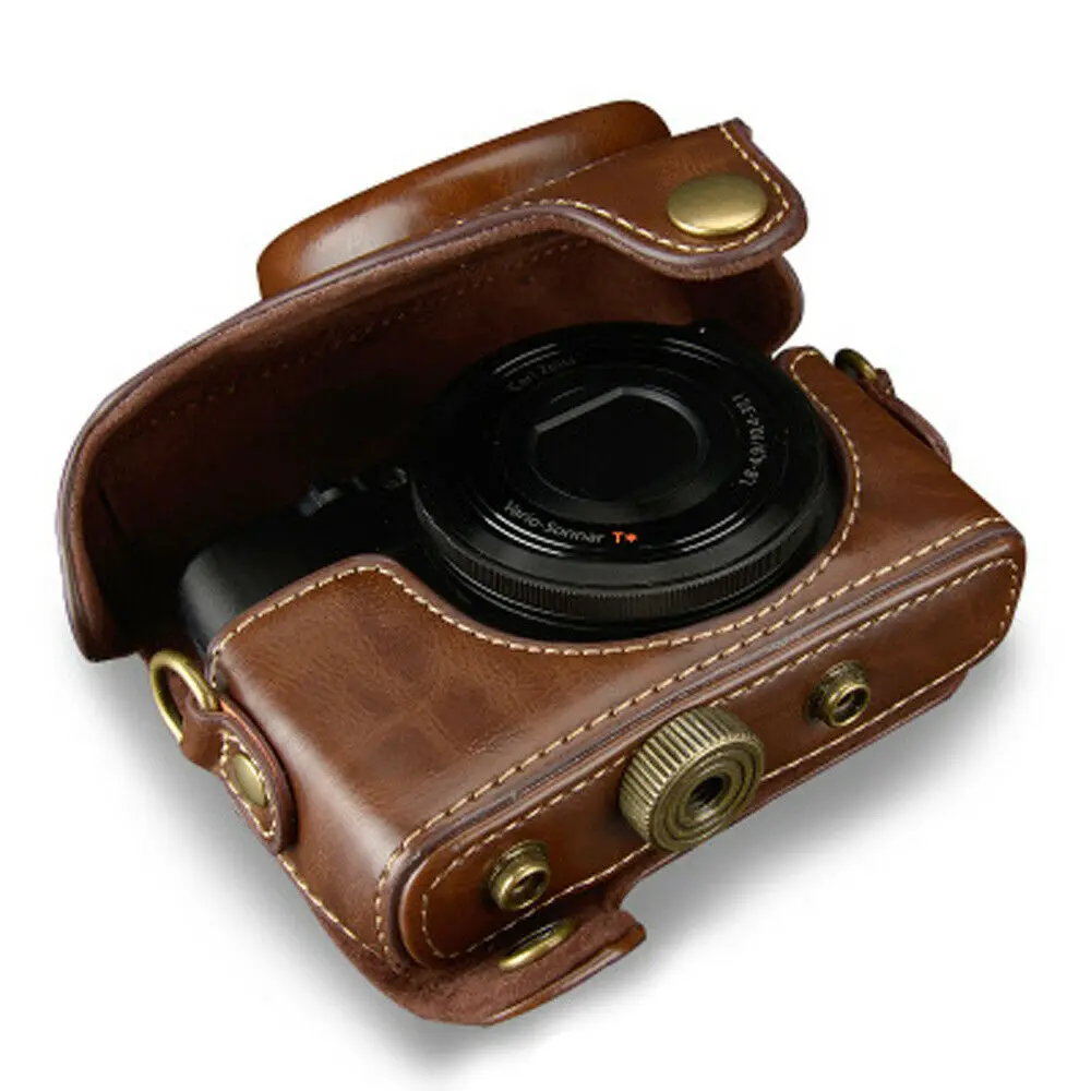 Leather Camera Case Bag Cover for Sony RX100 Mark II III IV V M2 M3 M4 M5 M6 M7 with Screw Buttom Case Strap Shoulder Bag