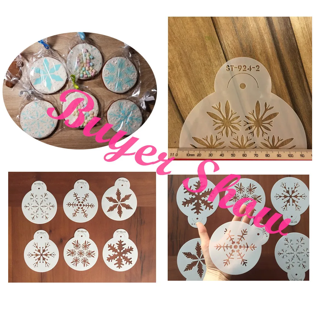 6pcs/lots Christmas Different SnowFlake Design Cookies Stencil Candy Template Coffee Decor Stencil Cake Decorating Tools ST-924