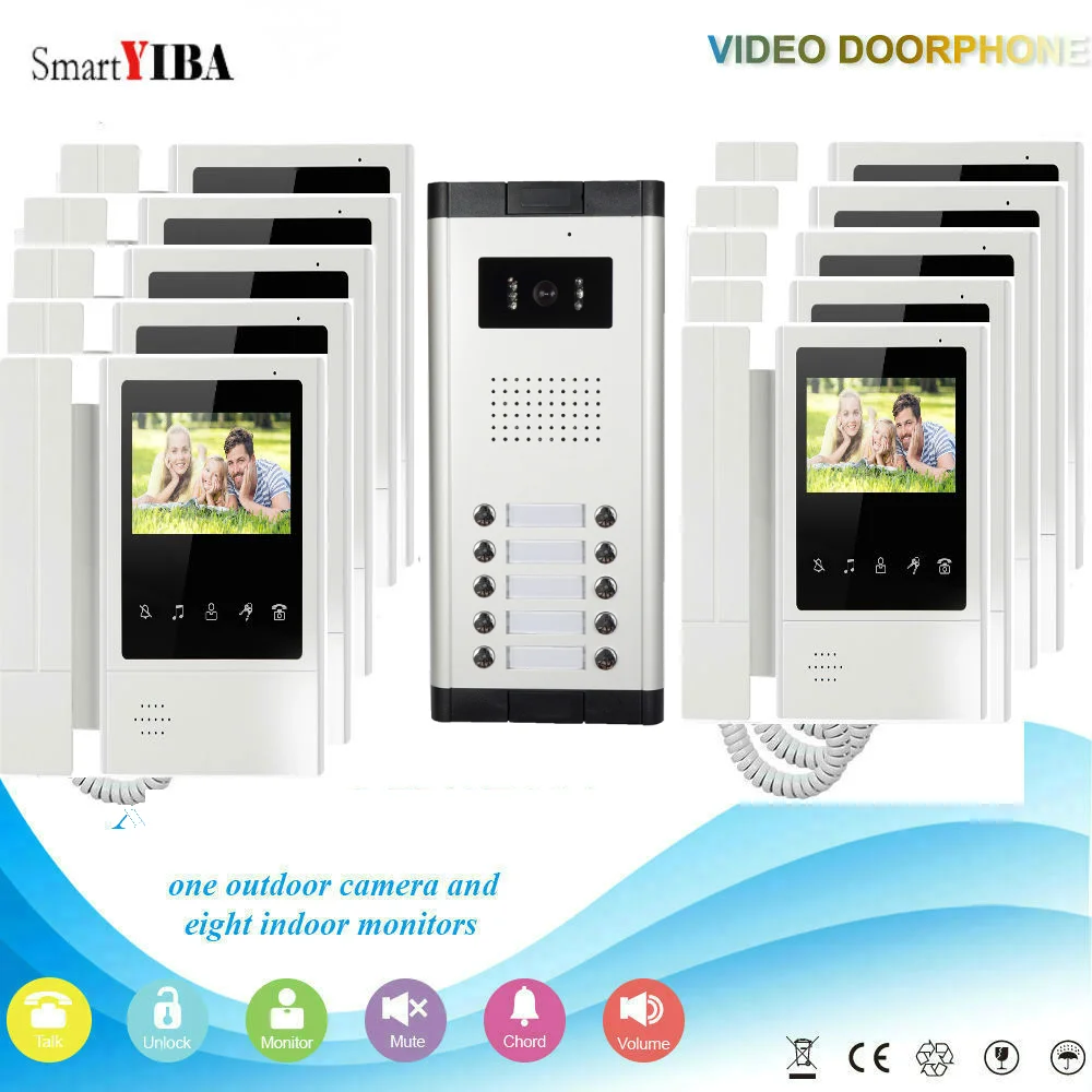 SmartYIBA Video Door Phone 3/4/5/6/8/10 Multi Units Apartments Color Monitor Doorbell Home Video Intercom