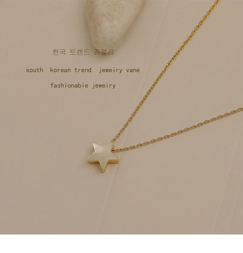 Korea Natural Mother Shell Star Choker Necklace W/14K Gold Filled Brass Chain For Women Lady Party Wedding Jewellery 2021 Gift