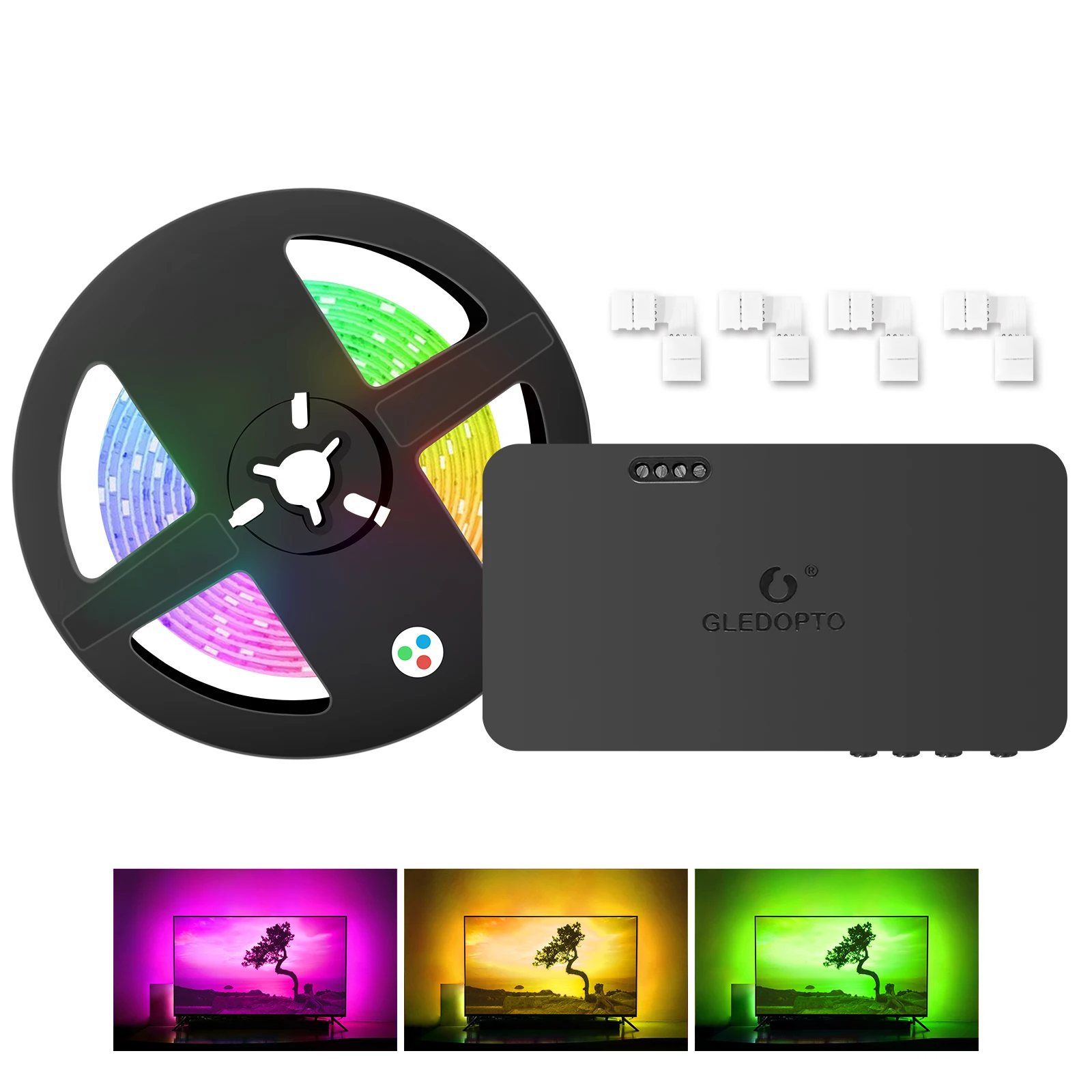 

RGB TV background led strip kit HDMI compatible sync box and LED light strips kit Support 4K/HDR TV background decoration