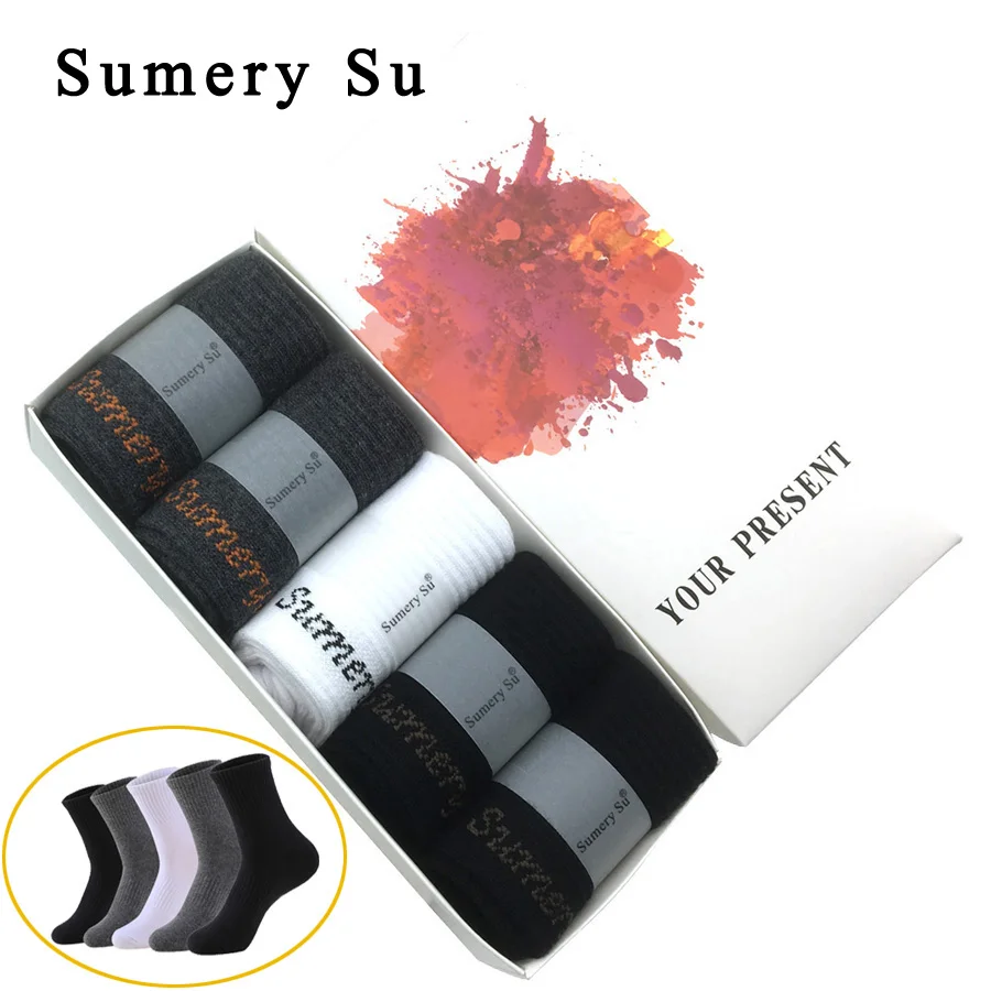 

Носки мужские хлопковые для бега, Спортивные Повседневные плотные однотонные Компрессионные носки для улицы, для путешествий, длинные черные белые серые, подарок для мужчин, 5 пар/коробка