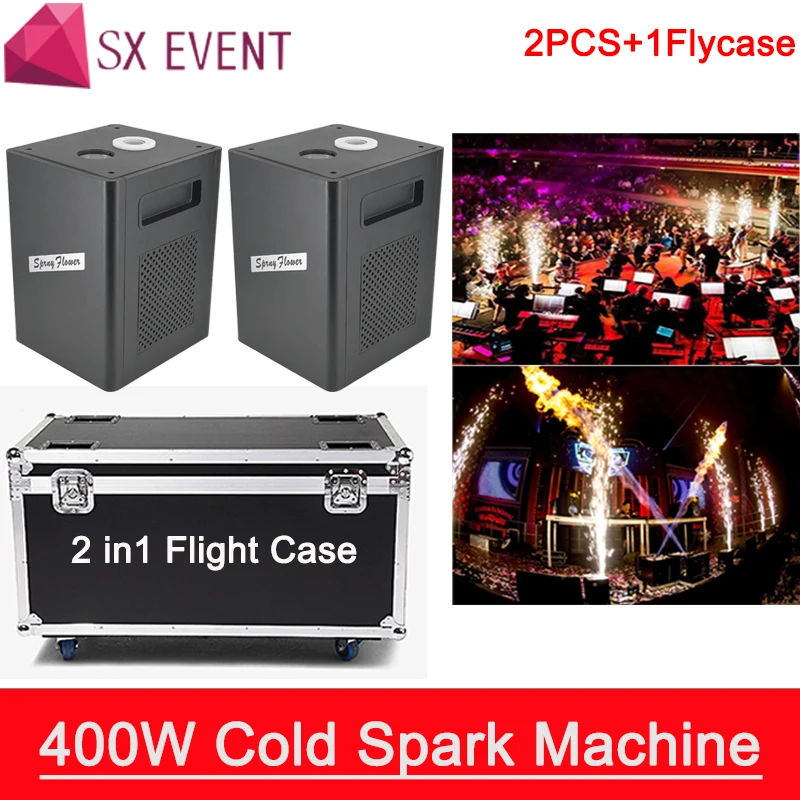 

2Pcs Spark Machine 1 Flight Case Packing Dmx Remote Control Cold Fireworks Spark Fountain with 10bag 20bag Ti Powder for Wedding