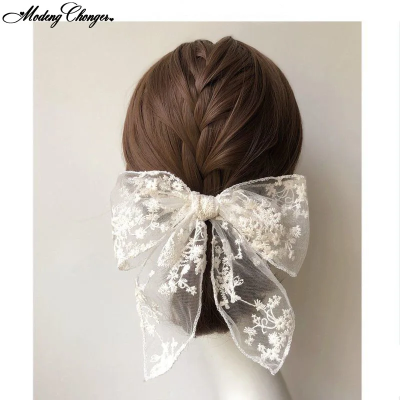 New Fashion Women Girls Cute Black White Cotton Lace Flower Bow Ribbon Hairpins Sweet Headband Hair Ornament Hair Accessories