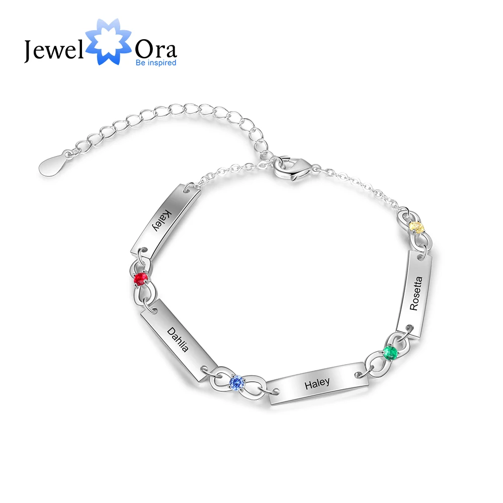 

JewelOra Personalized Engraved Name Infinity Bracelets with 1-6 Birthstones Jewelry Adjustable Chain Birthday Christmas Gifts