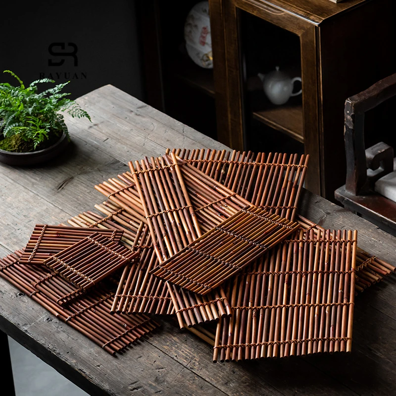 RAYUAN Bamboo Chops Pads Placemat Tea Mats Bamboo Weaving Table Placemat Pad Home Cafe Restaurant Decoration