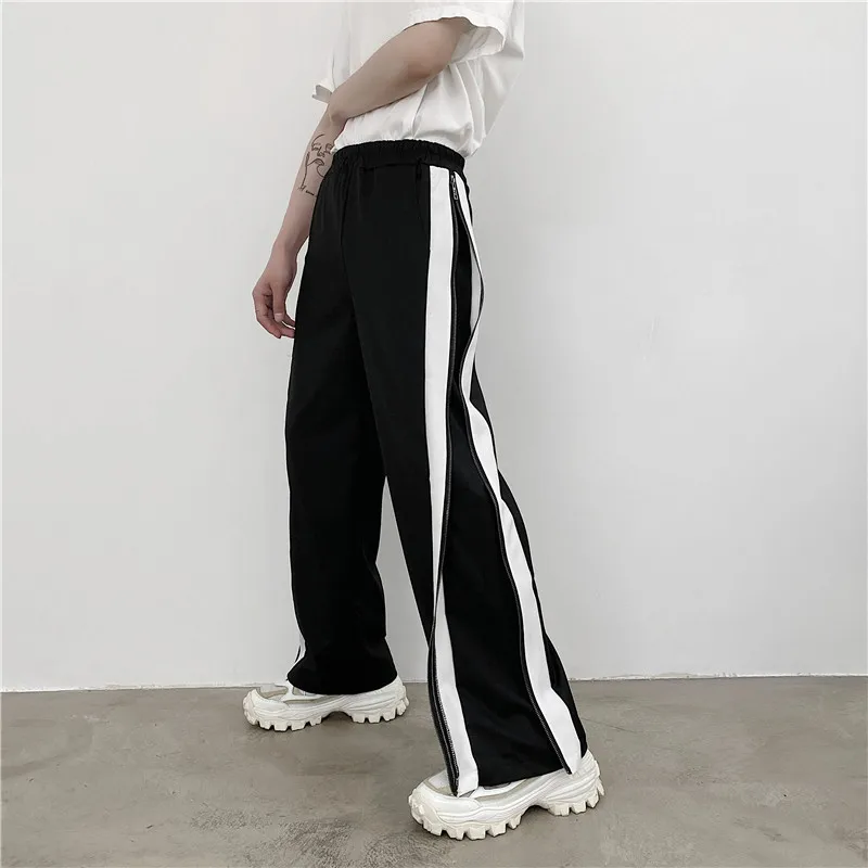 Men Straight Pants Wide Leg Pants Spring And Autumn New Dark Side Zipper Design Fashion Trend Casual Versatile Loose Pants