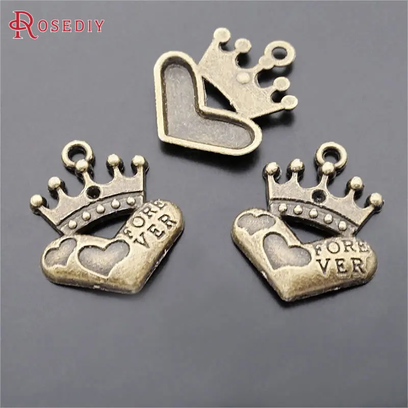 (C196)50 pieces 22x14mm Antique Bronze Zinc Alloy Heart and Crown Forever Charms Pendants Diy Jewelry Findings Accessories