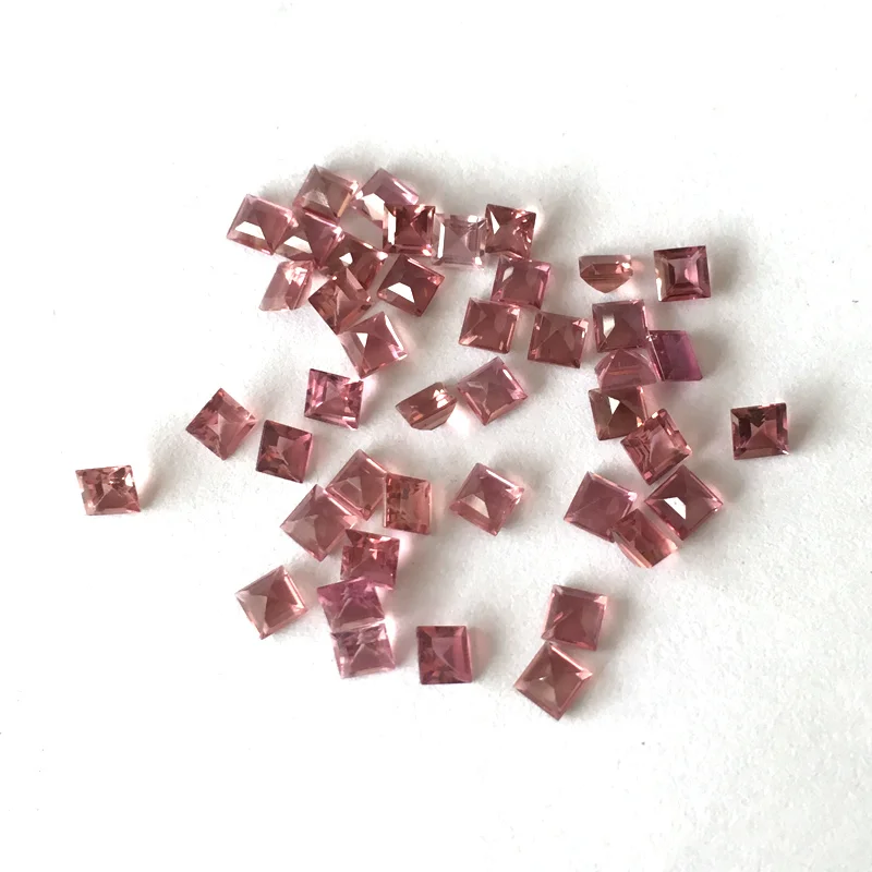 VANTJ Natural Pink Tourmaline Loose Gemstone Square 4mm for Silver Gold Women Jewelry Random Delivery