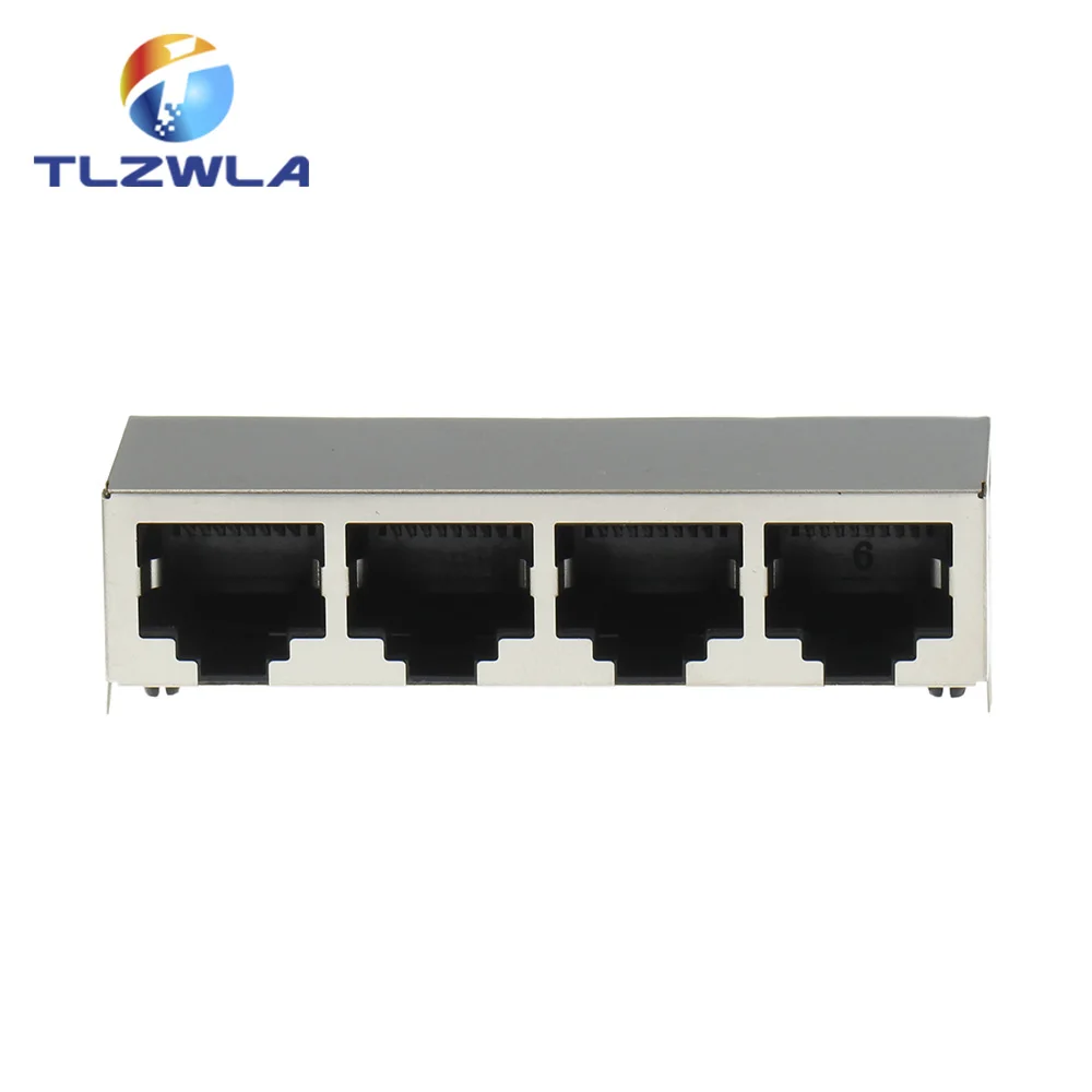 1Pcs 1*4 4 Ports Shielding RJ45 8P8C Female Jack Connector without LED PCB Mount Network Internet Modular