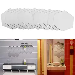 12Pcs Hexagonal Self Adhesive Mirror Effect Wall Sticker Living Room Decal Decor