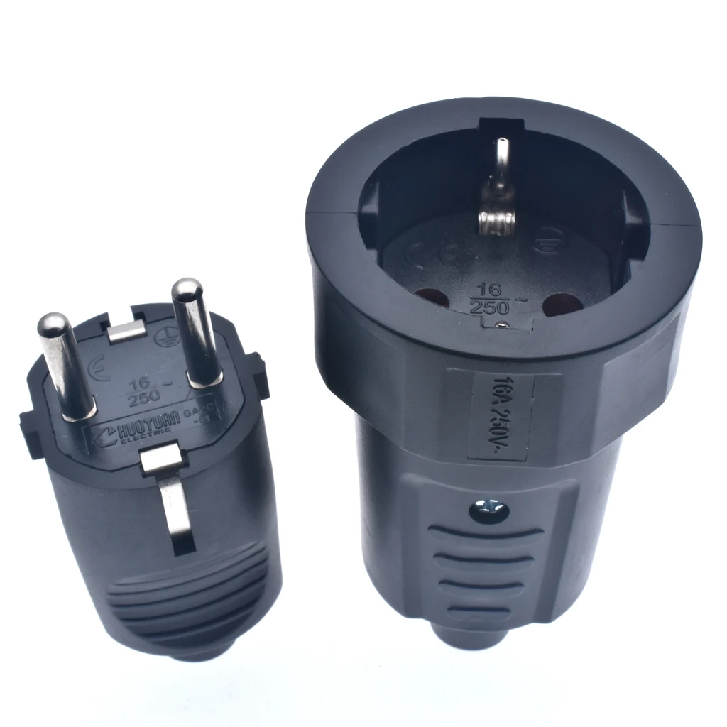 Supply Black PVC 16A 250V EU Germany French Korea Russia assembly plug EU power cable male female detachable wiring plug Type-F