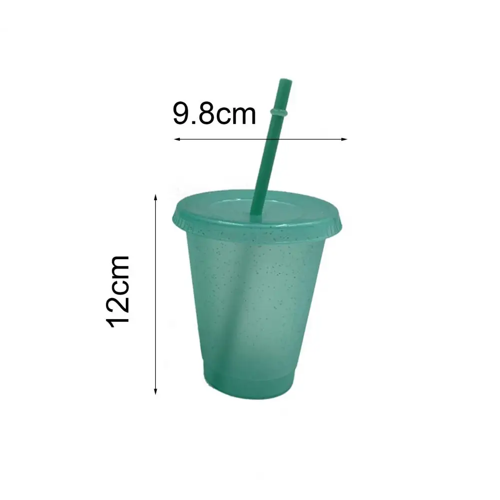 400/500ml Straw Drinking Cup Large-capacity Wide Mouth Lid Plastic Flash Powder Shiny Water Bottle