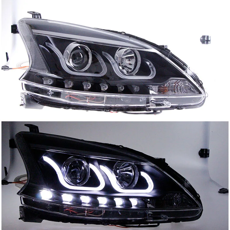 Car Styling  for Sylphy Headlights 2012-2015 Sentra LED Headlight DRL Hid Option Head Lamp Angel Eye Beam Accessories