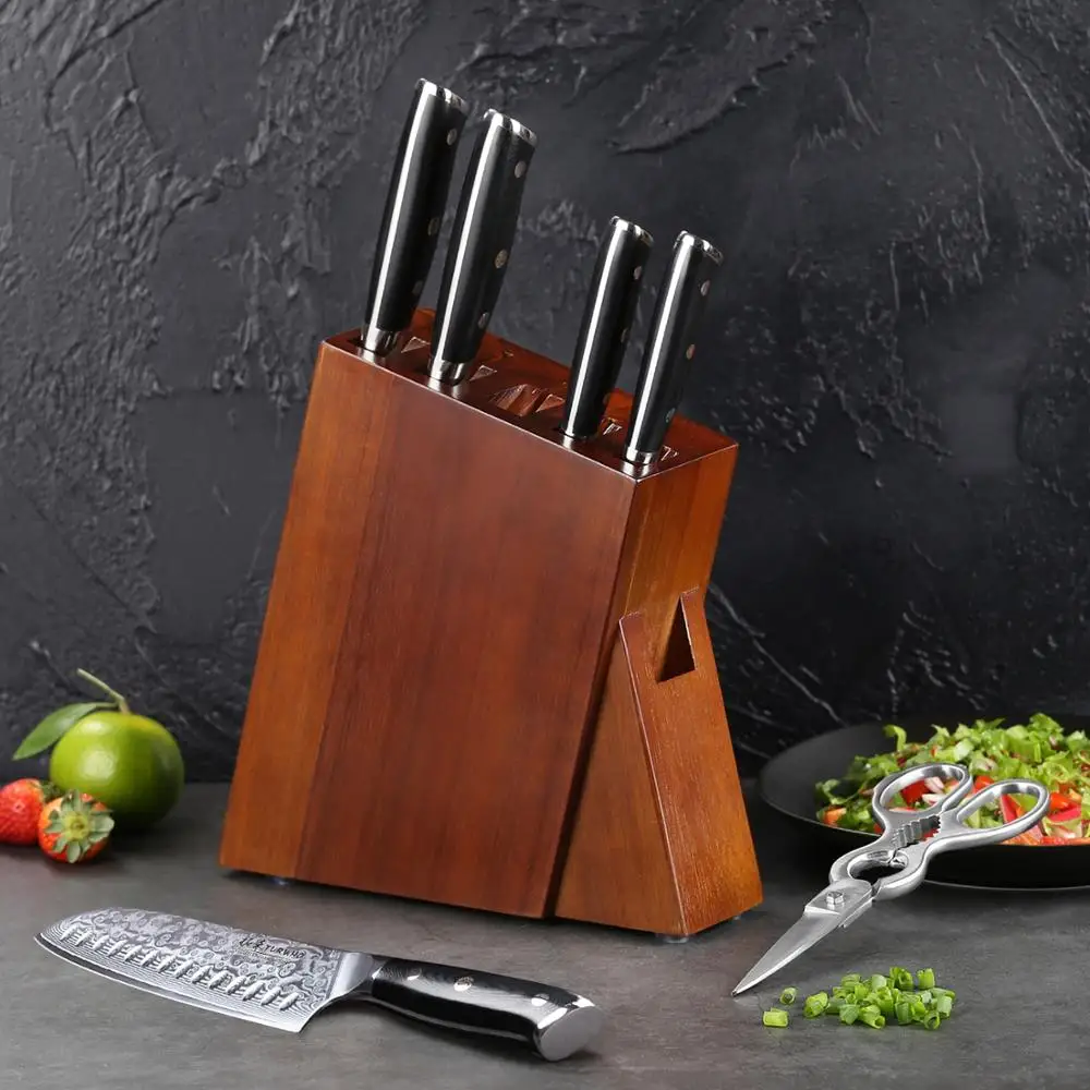 TURWHO 7 PCS Best Kitchen Knives Sets With Excellent Acacia Wood/Knife Set BlocK Super Sharp Japanese Damascus Steel Knives Set