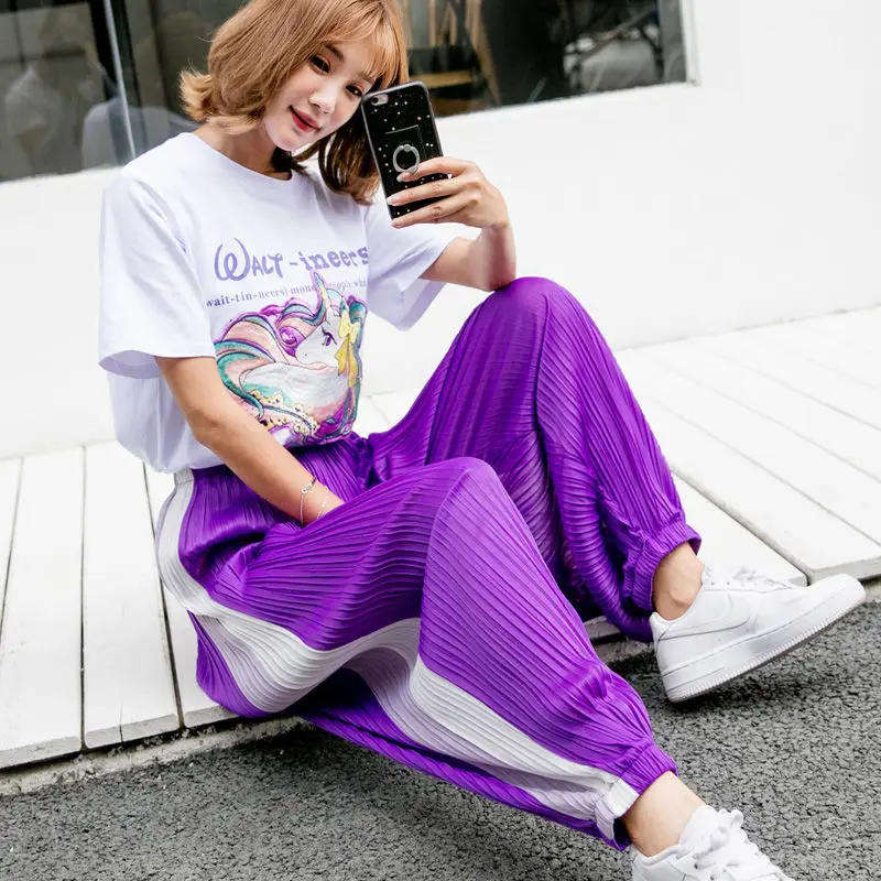 

Plus Size Harem Pants High Waist Chiffon Trousers Loose Casual Pants Striped Wide Leg Pants Women Sweatpants Ladies Trousers