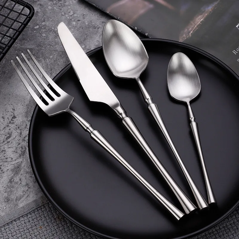 

Silver 304 Stainless Steel Cutlery Set Western Flatware Dinner Knife Fork Spoon Kitchen Utensil Home Dinnerware Set