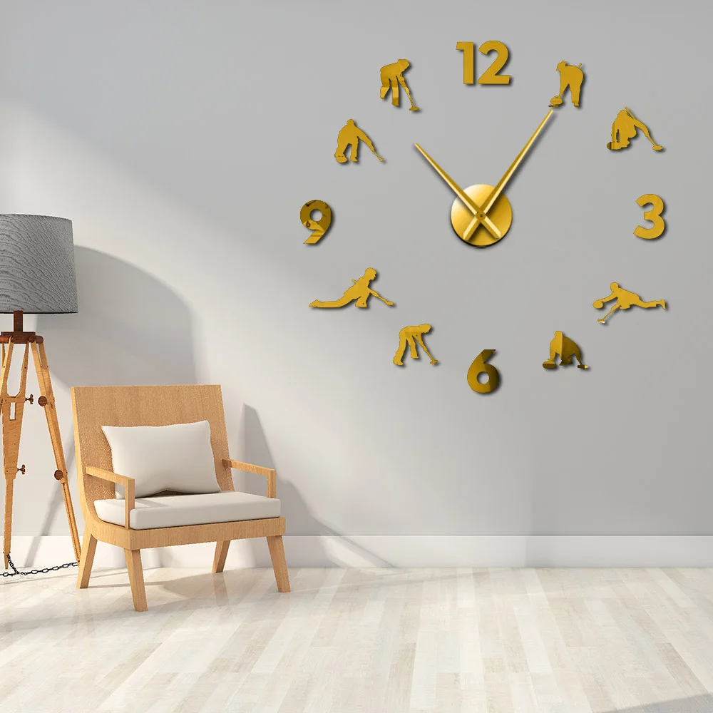 

Curlers Giant Wall Clock Quiet Sweep Fashion Home Decoration Diy Clock Watch Curling Competition Winter Sport Wall Sticker Watch