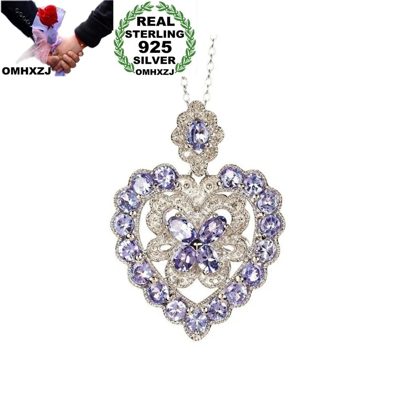 OMHXZJ Wholesale NA330 European Fashion Woman Girl Party Birthday Wedding Gift Heart Zircon 925 Sterling Silver Pendant Necklace