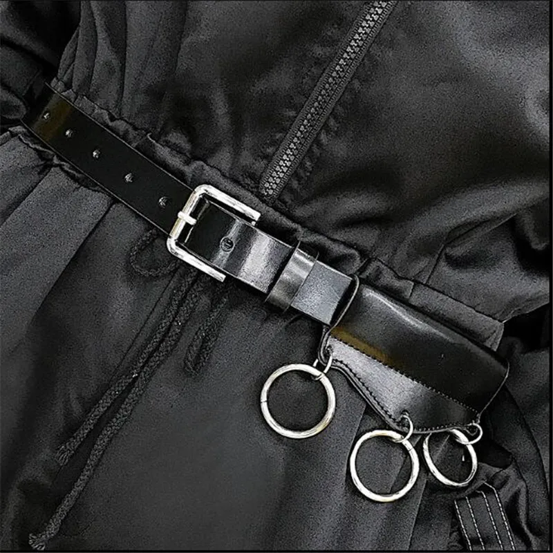 Cinto de couro casual masculino de três anéis preto cinto versão coreana da juventude elegante pin buckler