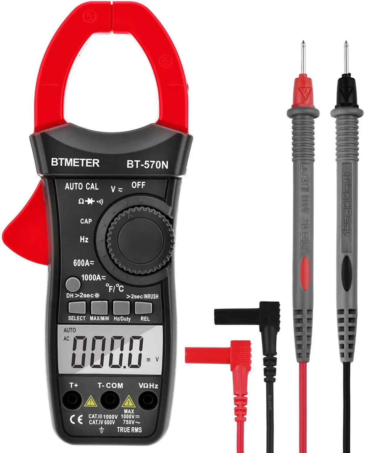 BTMETER True RMS Digital Clamp Meters,Auto Range 6000 Display AC/DC Current & Voltage Tester Meter,Inrush Current test, 570N