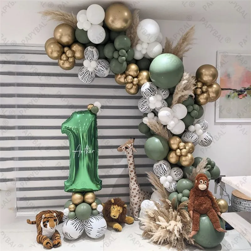 

136pcs Avocado Green Balloon Garland Arch Kit 1st Kids Birthday Party Decors Ballons Jungle Safari Party Supplies Baby Shower