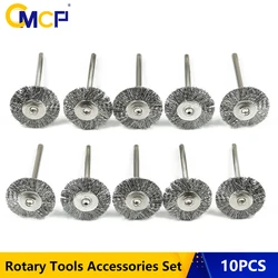 CMCP 10pcs 22mm Polishing Wire Brush Set 3.0mm Shank Stainless Steel/Nylon for Polishing Grinding For Dremel Rotary Tools