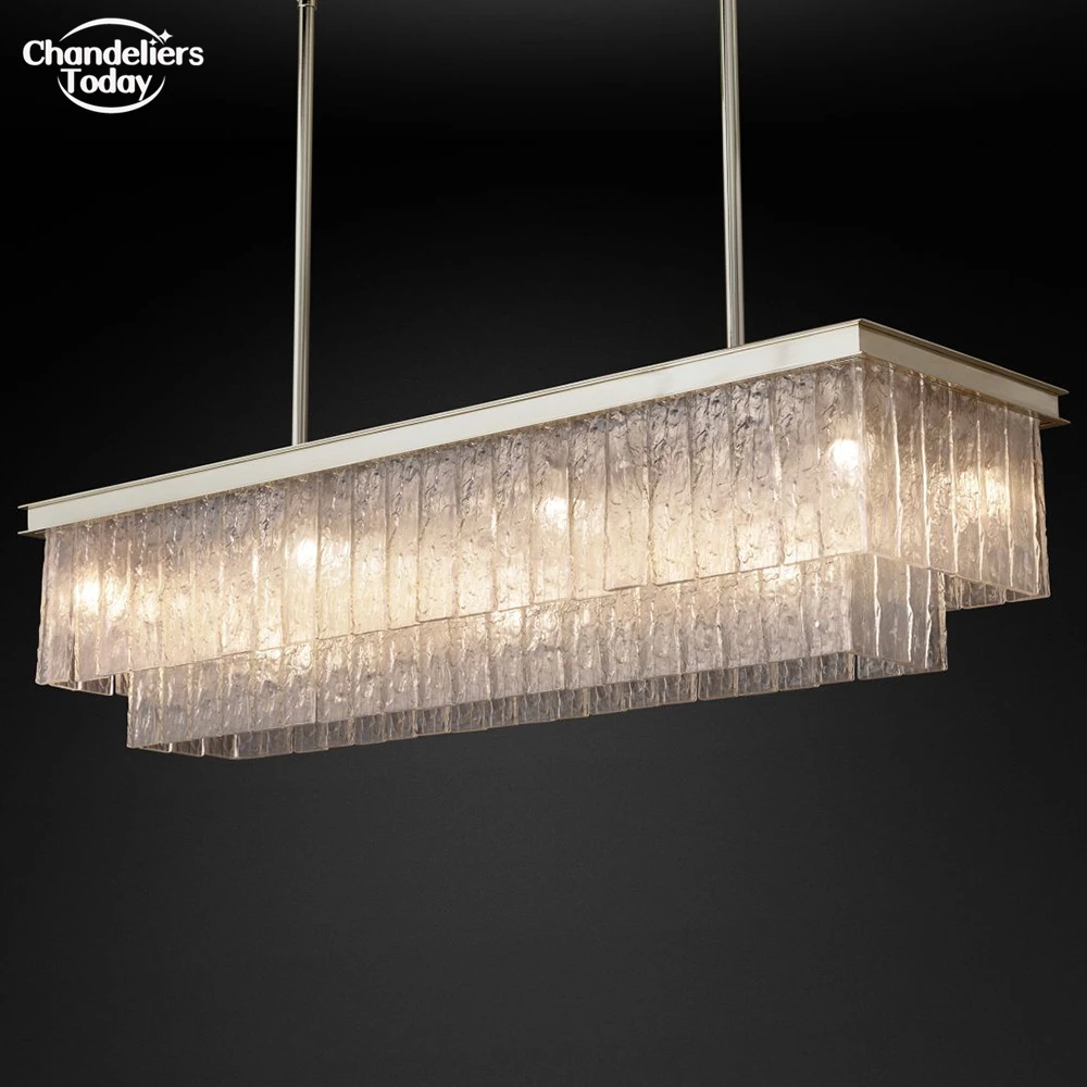 

Modern Interior Design Rectangular Glass Rod Chandelier Lighting LED Chandeliers Linear Hanging Light for Living Dining Room