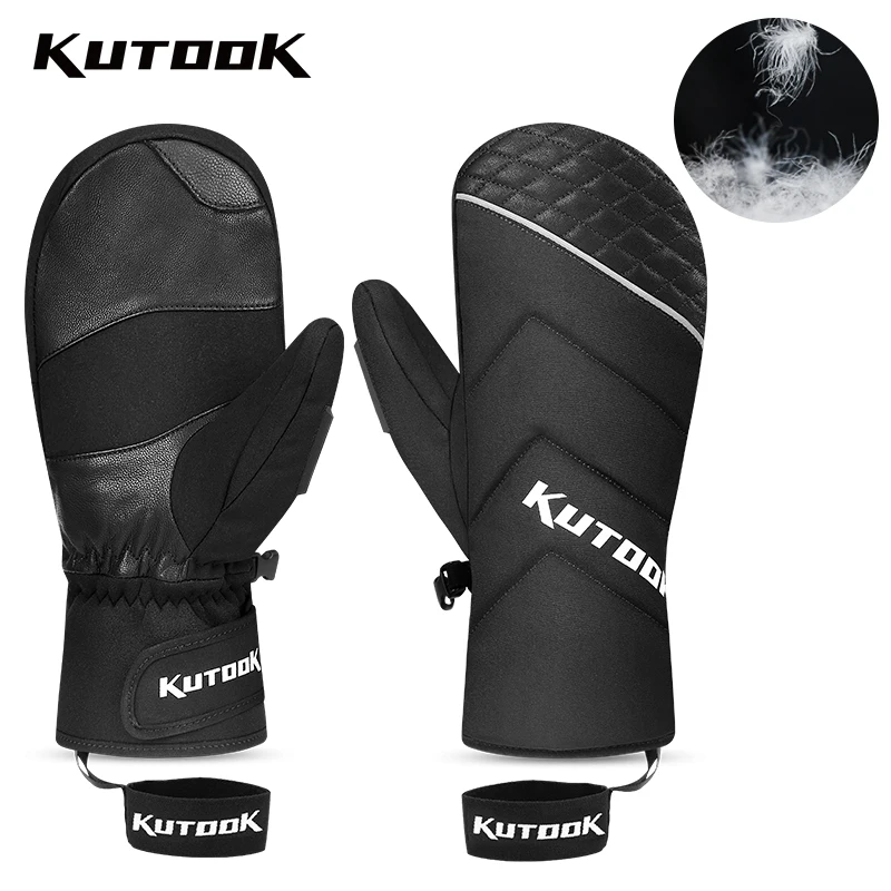 

KUTOOK Winter Thermal Ski Gloves Snowmobile Down Gloves Waterproof Leather Snow Gloves Skating Snowboard Skiing Mitten Men Women