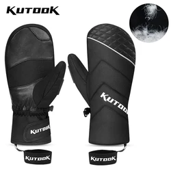 KUTOOK Winter Thermal Ski Gloves Snowmobile Down Gloves Waterproof Leather Snow Gloves Skating Snowboard Skiing Mitten Men Women