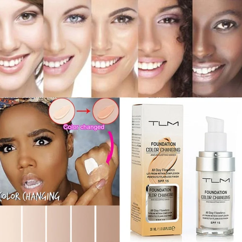 Color Changing Foundation for All Skin Colour Makeup Base Liquid Foundation Cover Concealer Cream SPF15 30ML