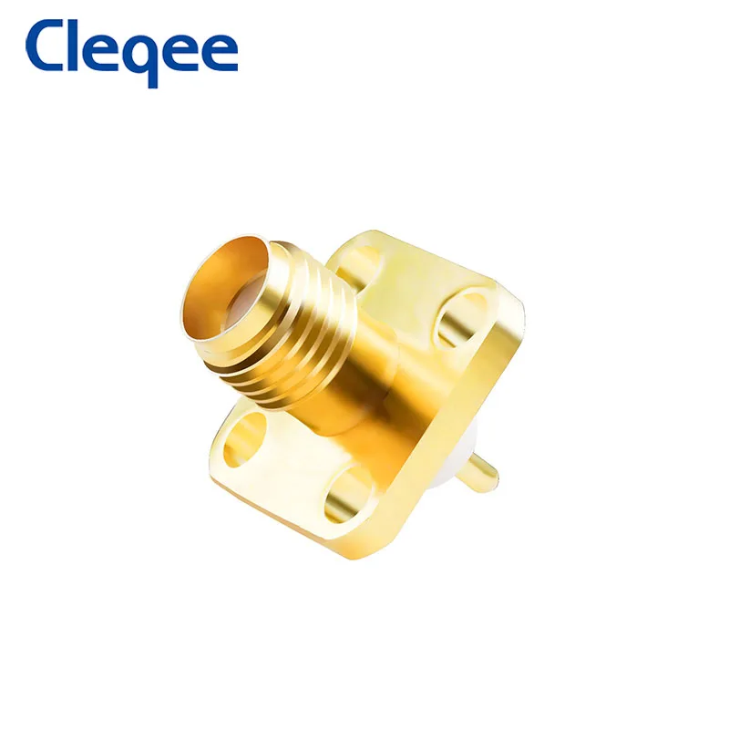 Cleqee 10PCS SMA หญิง Jack แผง Mount RF Coax Connector หน้าแปลน Solder ทองชุบทองแดงสีขาว Insulted terminal