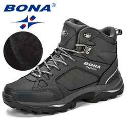 BONA – bottes en cuir antidérapantes pour homme, chaussures confortables pour le printemps et l'automne, bottes de neige courtes en peluche, semelle extérieure Durable