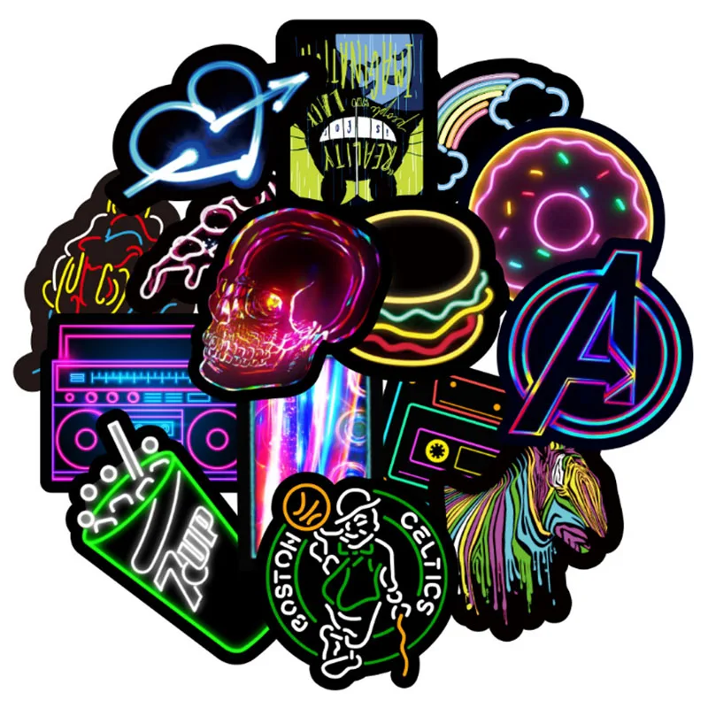 10/30/50pcs luci al Neon adesivi Graffiti adesivi sfumati freddi per valigia telefono Laptop bagagli decalcomania Decor adesivi bomba