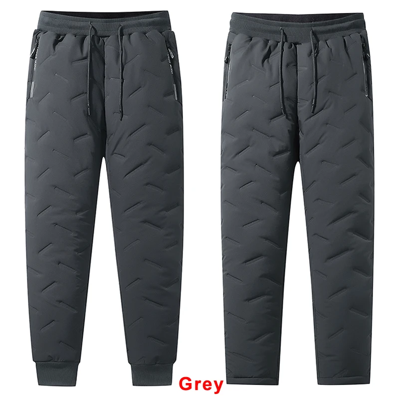 Winter Zip Pockets Thicken Fleece Sweatpants Men Joggers Black Grey Down Cotton Warm Pants Male Water Proof Thermal Trousers 7XL