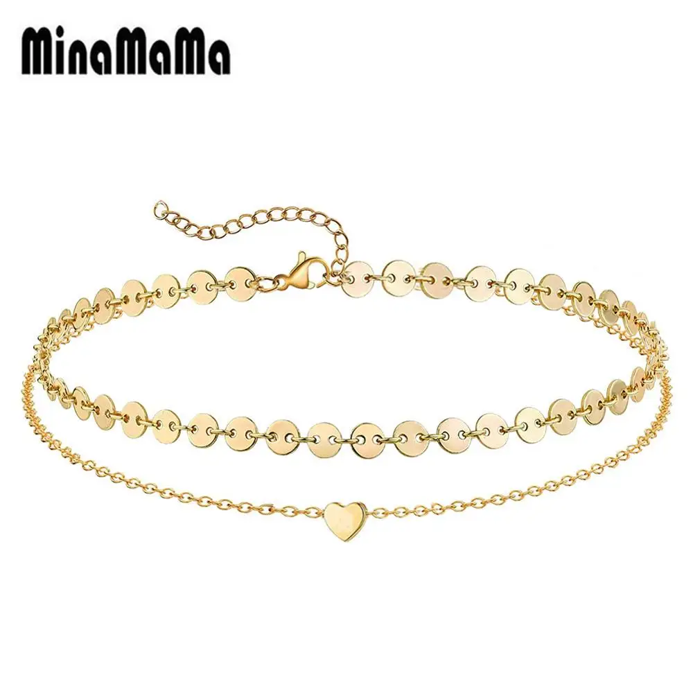 Stainless Steel Sequins Anklet for Women Double Layers Barefoot Sandals Heart Foot Bracelet Anklet Boho Beach Jewelry Gift