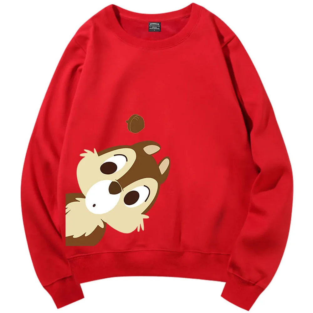 Disney Sweatshirt Chip \'n Dale Cartoon Print O-Neck Pullover Fashion Couples Unisex Women Long Sleeve Loose Tops 6 Colors Female