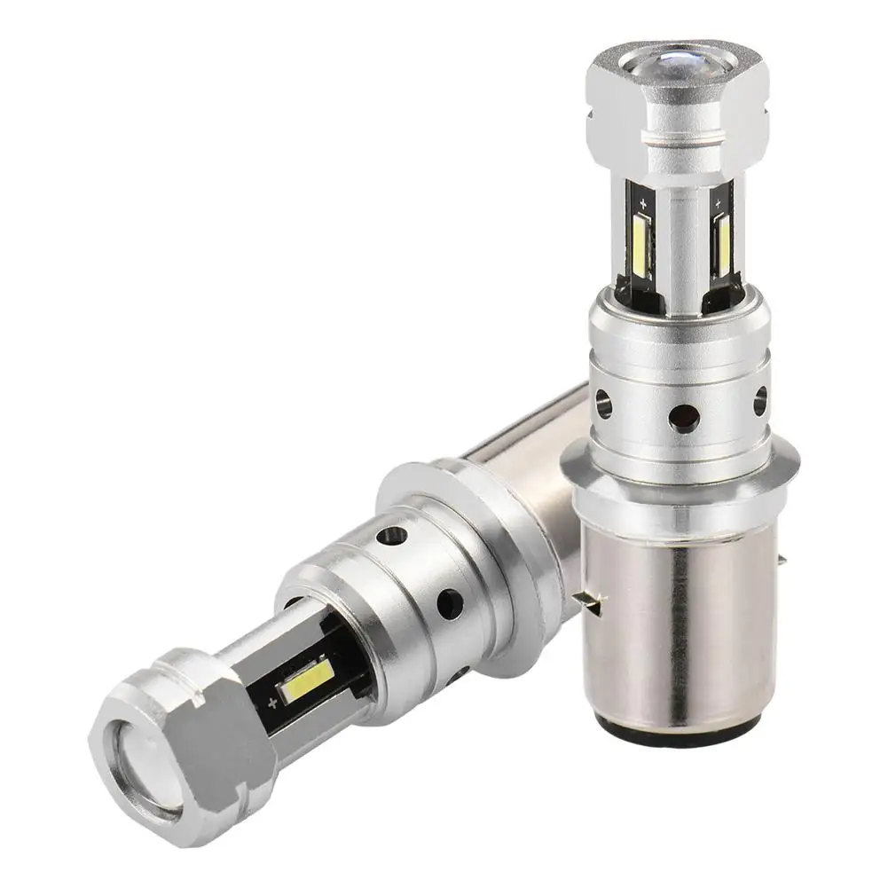 Motorcycle LED Headlight BA20D 4 SMD High Low Beam Bulbs Motorbike Head Lamp 6000K 80W White Light DC 12V-24V 4000LM