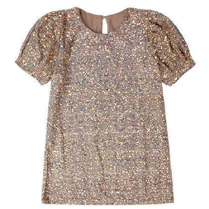 Ins Chic European Party Club Bling Sequined Long Tops Women's T-shirts Loose French Bubble Sleeves Tee Lady Dress Celibrity