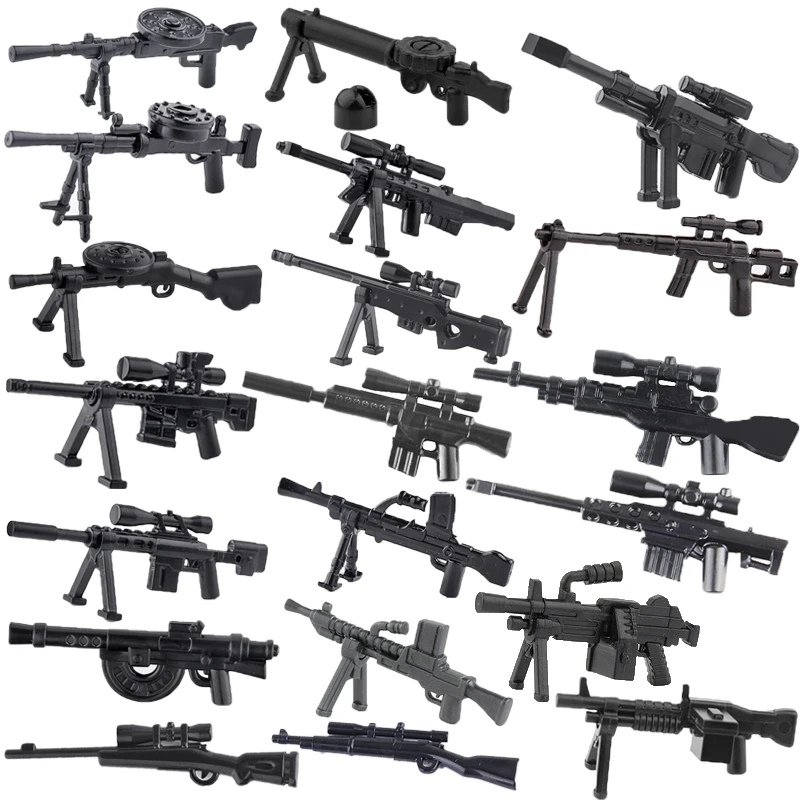 10pcs WWII Soviet Army German Soldier Figure Weapon Sniper Rifle Building Block Machine Gun Military Accessories Toy Bricks C310