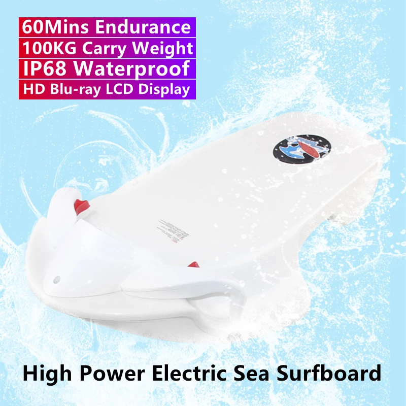 High Power Electric Sea Surfboard 100KG Load IP68 Waterproof HD Blu-Ray LCD Display Intelligent Control 60Mins Swimming Booster