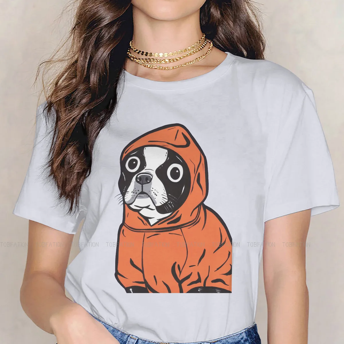 Boston Terrier Orange Hoodie Kawaii Girls Women T-Shirt French Bulldog Frenchie Dog Blusas Harajuku Vintage Oversized Tops