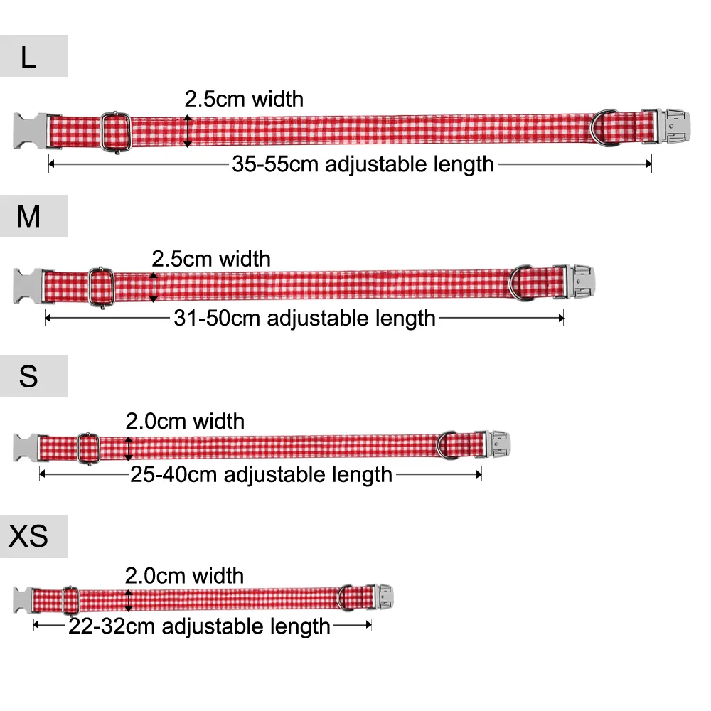 Red Plaid Engraved Name Dog Collar Fresh Summer Free Customization Personalized Pet supplies Adjustable ID Buckle