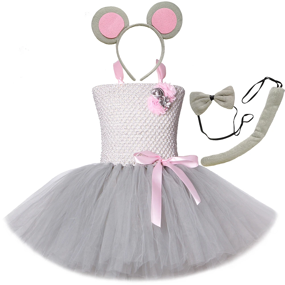Disfraces de ratón gris para niñas, vestido de tutú para niños, disfraz de animales para niños, vestidos de Halloween para niñas, ropa de bebé para