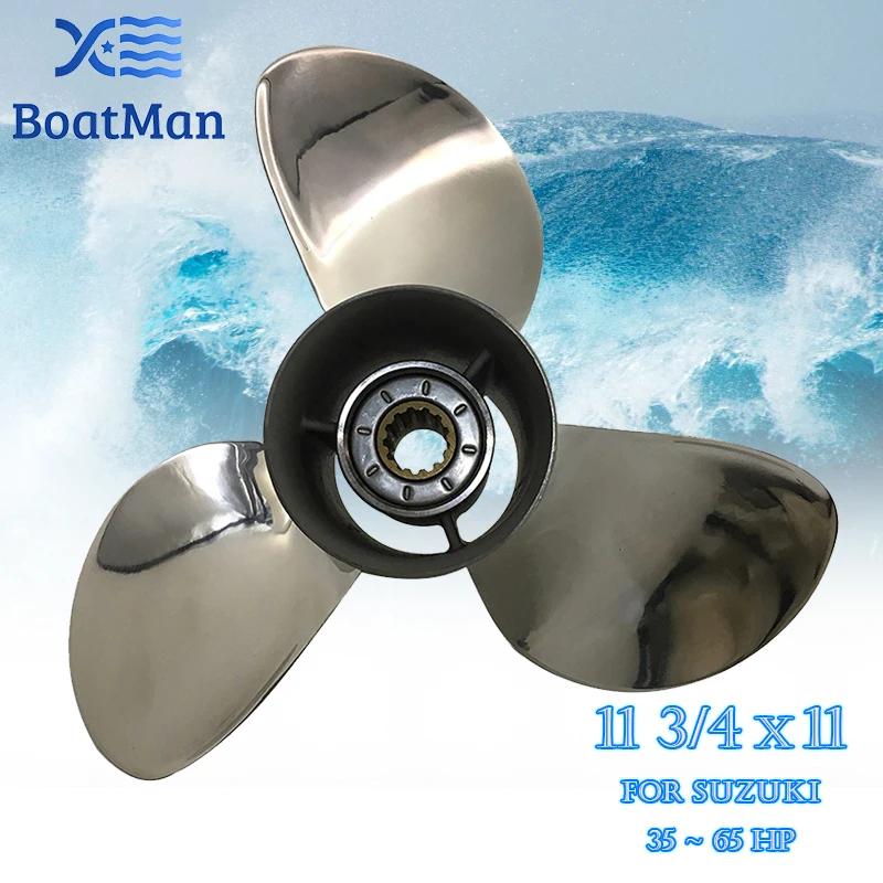 Outboard Propeller 11 3/4x11 For Suzuki Engine 35-65 HP Stainless Steel 13 Tooth splines Outlet Boat Parts 990C0-00501-11P