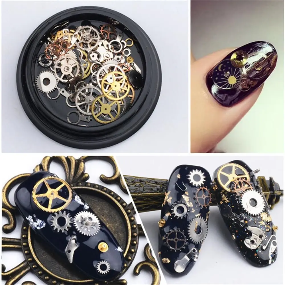 Fashion New Hot sale Gold Nail Sequins Hollow Metallic 3D Flakes Time Gear Flowers Mixed Patterns Manicure Decor DIY Tips