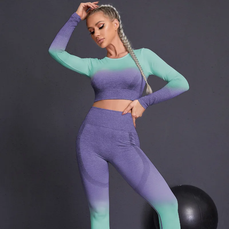 Juicy Lovers Brand tight sports running fitness nylon quick-drying trousers gradient yoga suit casual women sportswear suits