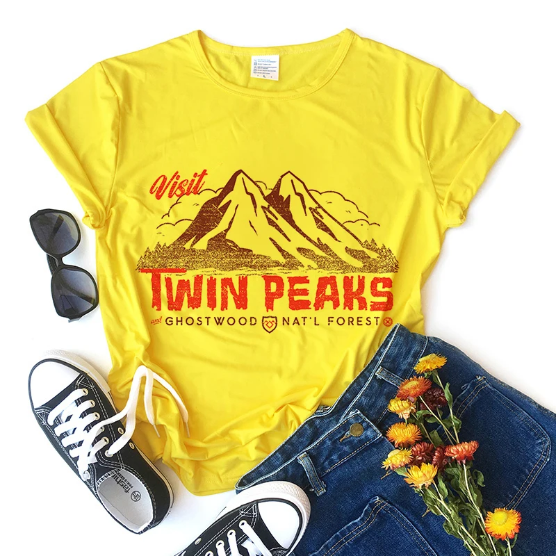 Harajuku Twin Peaks T-shirts women\'s clothing summer 2022 news Vintage Aesthetic Yellow T Shirt Casual O-neck Tshirts